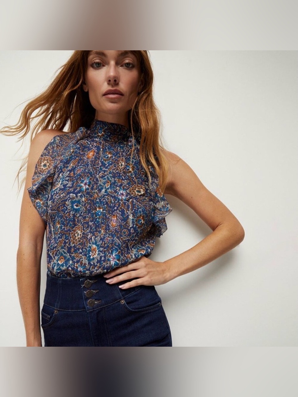 Veronica Beard Dali Halter Top Size 12 lined Silk Blue Floral Neck Tie $400 MSRP